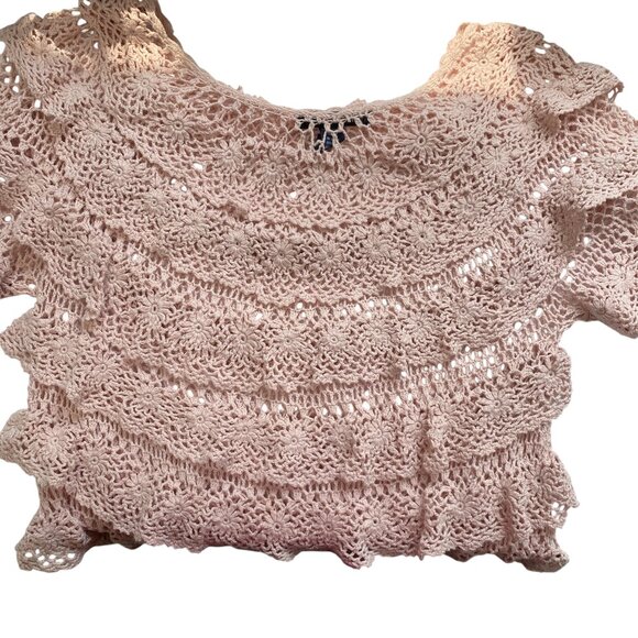 Denim 24/7 Crochet Tiered Sweater Shirt Sz L Pink Cottagecore Fairycore Dainty - Picture 6 of 15